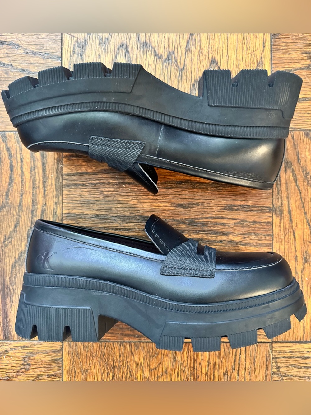 Calvin Klein Jeans Black Leather Slip-On Loafers